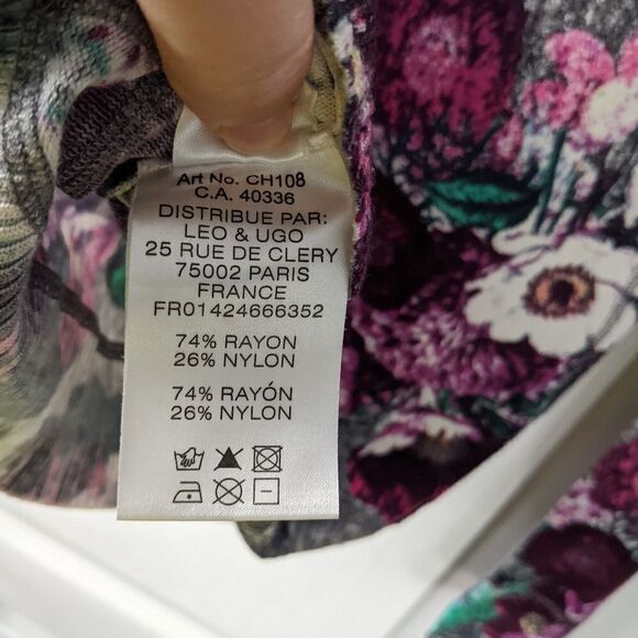 LEO & UGO purple floral shirt rayon nylon Small @i - Picture 9 of 13